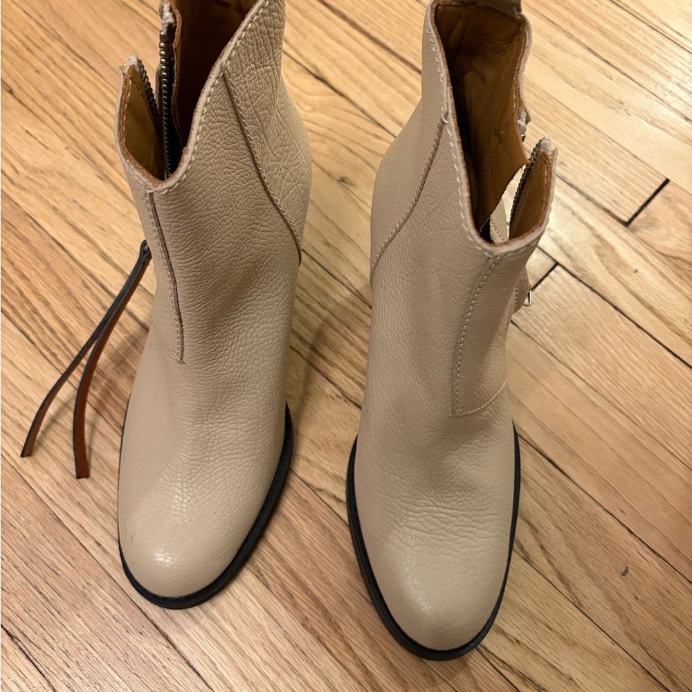 Acne Pistol Beige Taupe Cream Leather Boots 37 7 New